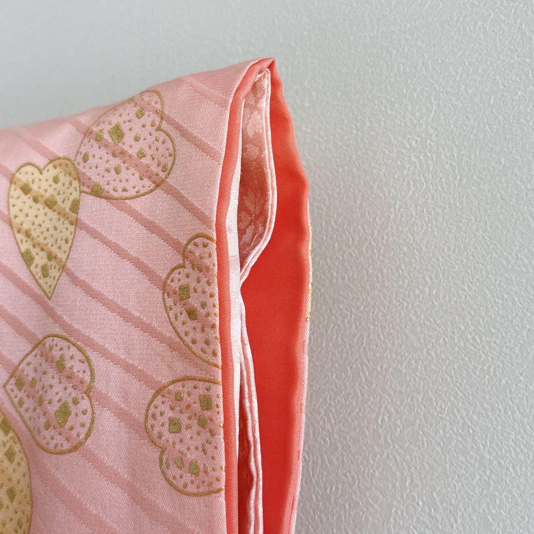 フルセット　七五三７歳女の子ピンク地　桜扇蝶　オレンジ袋帯　絹長襦袢7123