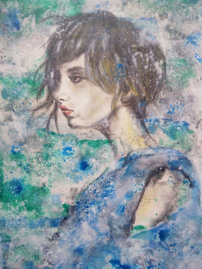 真作】水田硯山/池塘春陰図/山水図/春景図/掛軸/名家伝来/AD-701