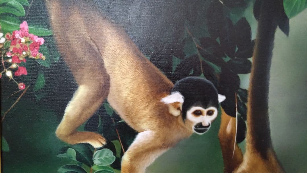 人見友紀 伝説の逃亡画家 油彩画 油絵 猿 リアリズム 12号 - YILANC