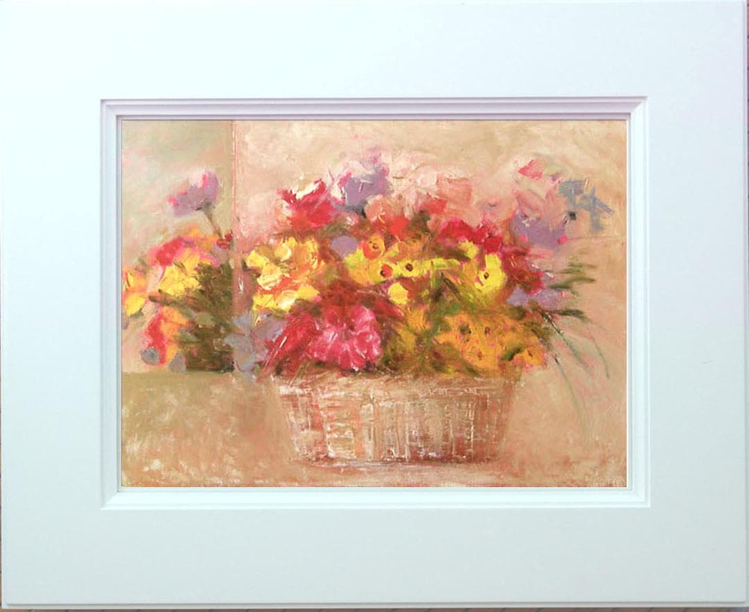 油絵 菅家令子 絵 絵画インテリア額付(青緑＋金色の枠) uF6-110302花