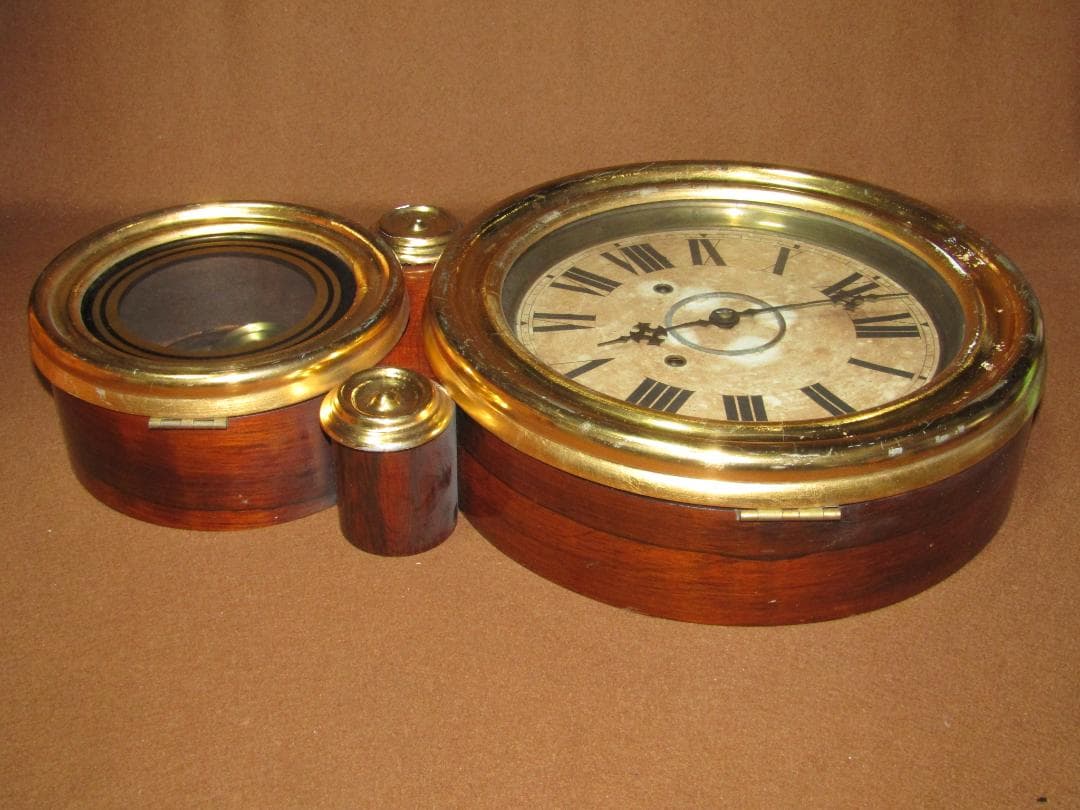 【イングラハム 掛時計 ダルマ時計 金四ツ丸　木箱付】アメリカ製　稼動品　明治