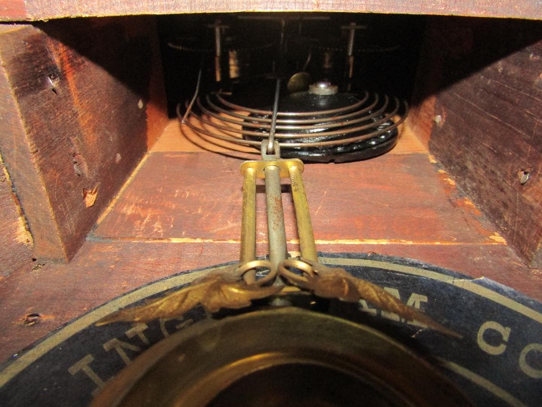 【イングラハム 掛時計 ダルマ時計 金四ツ丸　木箱付】アメリカ製　稼動品　明治