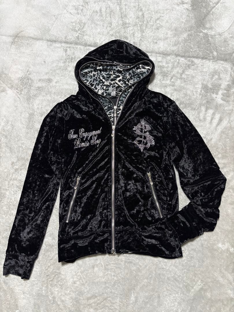 y2k 平成ギャル　ベロア　パーカー　ラインストーン　豹柄　お兄　重ね着