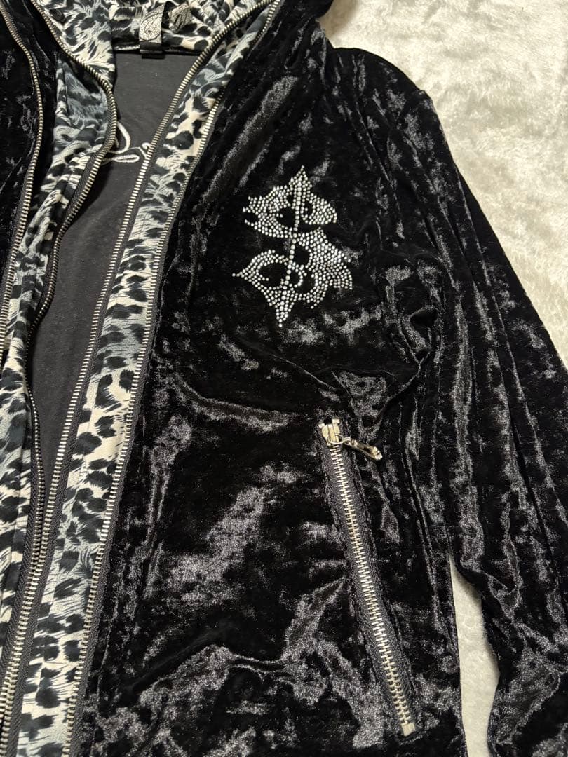 y2k 平成ギャル　ベロア　パーカー　ラインストーン　豹柄　お兄　重ね着