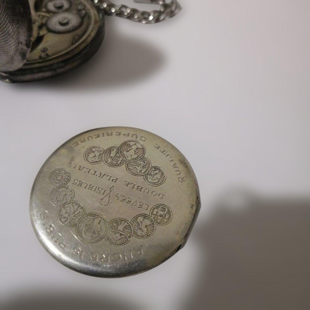 k*3様 懐中時計 アナログ表示 金属チェーン付きビンテージ