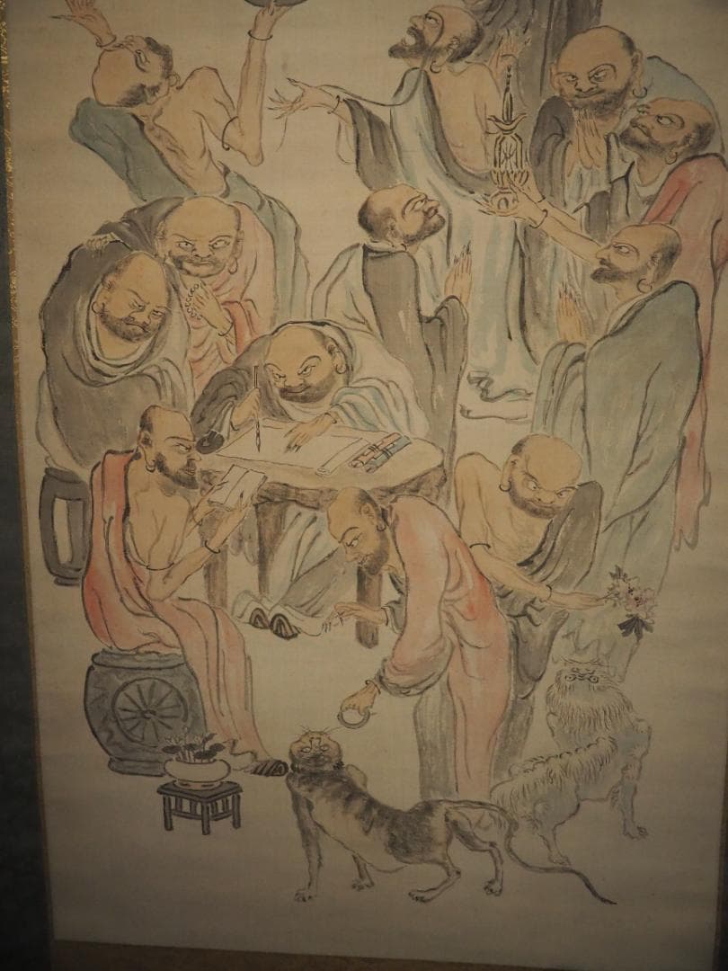 日根對山自筆仏画『十六羅漢図』掛軸 幕末の文人画 - メルカリ