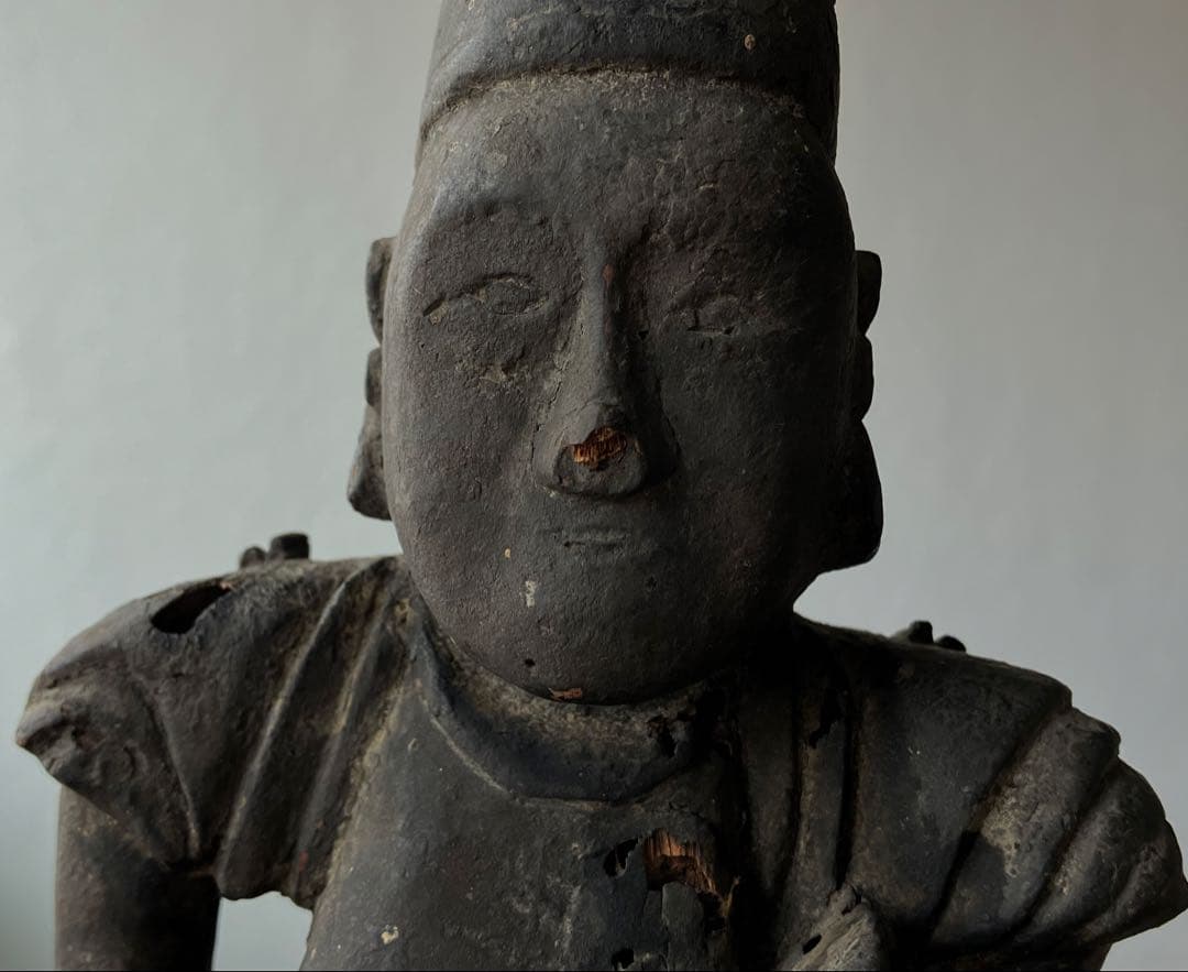 黎明期の恵比寿木彫 室町時代頃】骨董七福神アンティーク仏像美術彫刻民藝