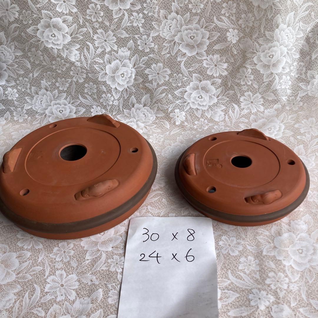 盆栽鉢　常滑焼　丸鈴型足付　10号　8号　落款勝山窯造　二枚組