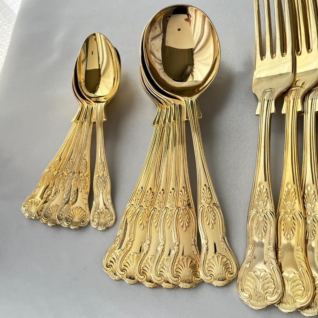 【英国】キングスパターンのディナーセット 24本組【ゴールドプレート】