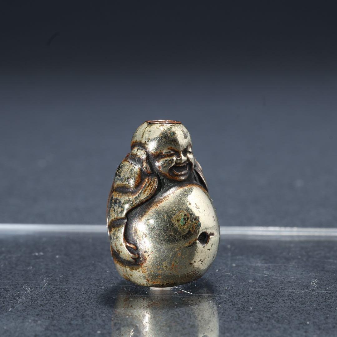 緒締め玉　布袋　提げもの　金属　銀製　R1648