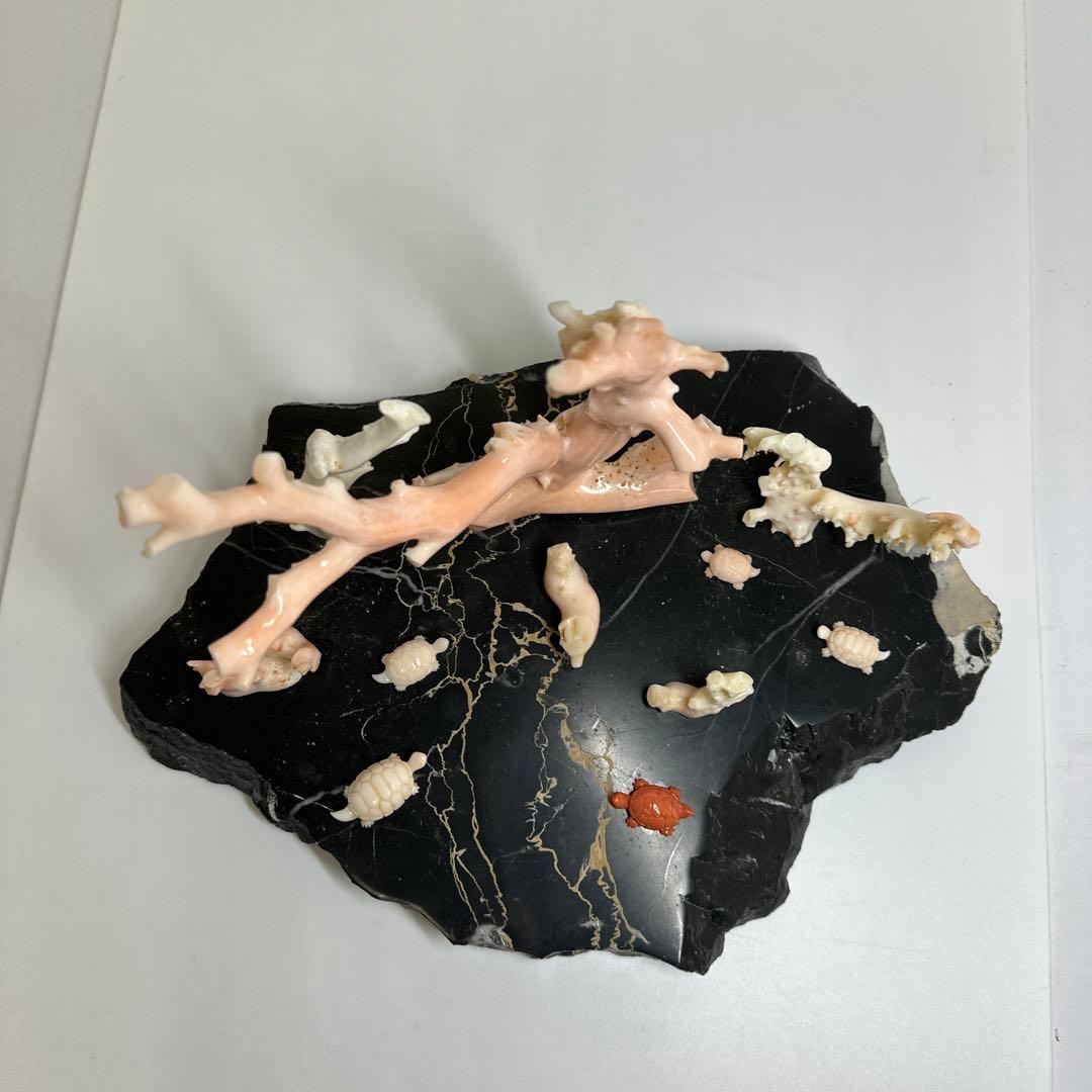 本ぼけ珊瑚 極太原木 赤珊瑚カメ 置物 約291gトコエ 東さ8-0104☆1F