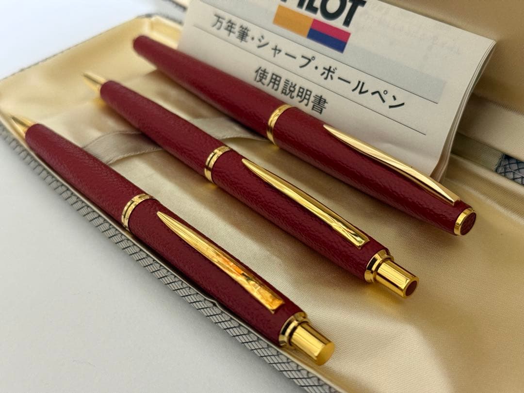 パイロット 18K 18金 万年筆 革巻き 皮巻き 細字 F 赤 袋入り 廃盤