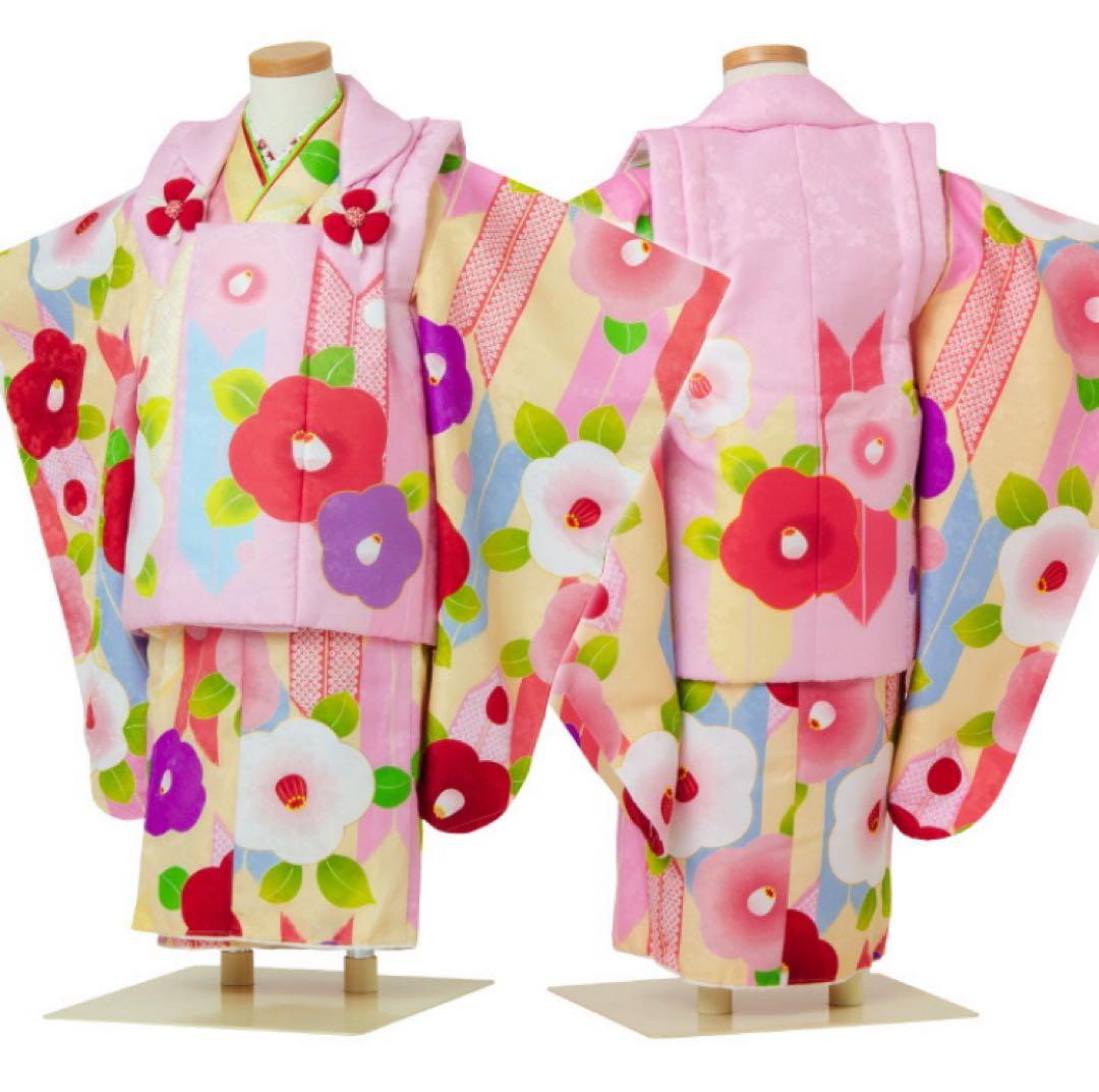 極美品 3歳 七五三 被布 花柄 着物 7点セット おまけ付き 晴れ着 女の子