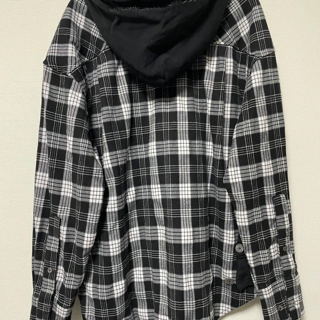 ステルスステラ 異素材ドッキングパーカー チェックシャツ アシンメトリー 黒