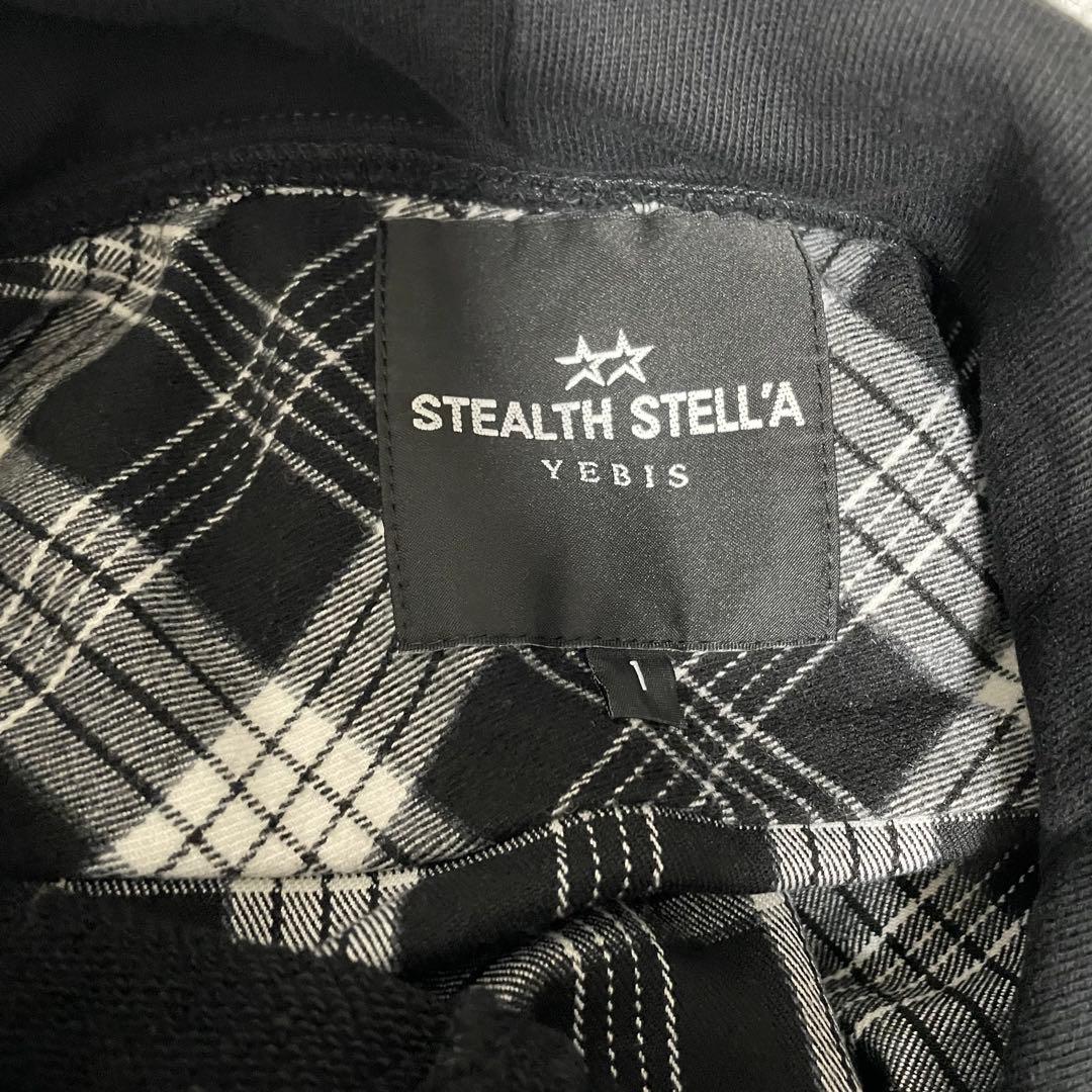 ステルスステラ 異素材ドッキングパーカー チェックシャツ アシンメトリー 黒