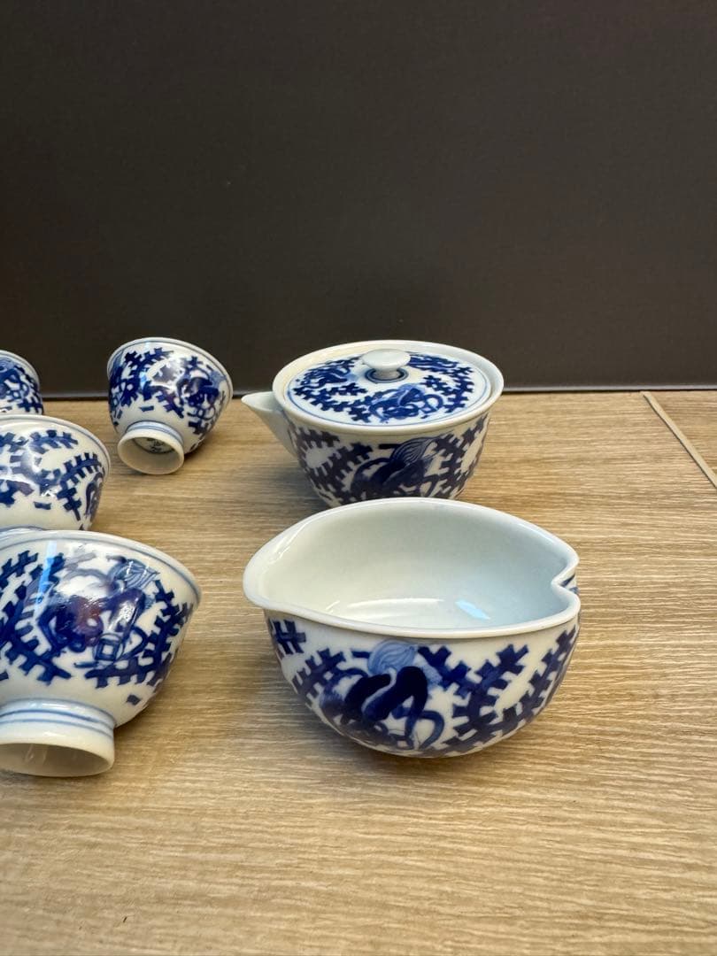1518  染付青花　茶器セット　宝瓶1  湯冷し1  湯呑5  未使用