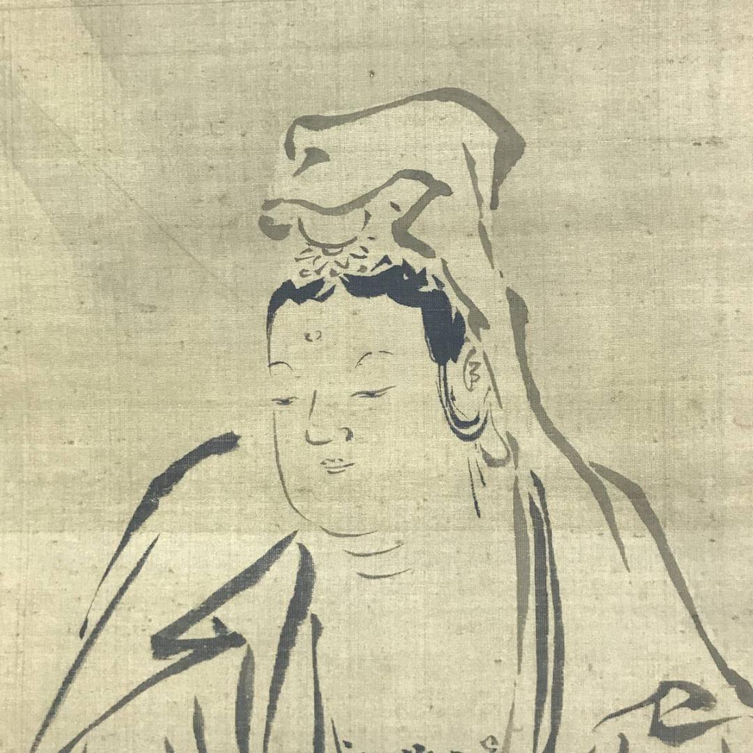 真作/狩野安信/滝見白衣観音図/観音図/仏画/古画/掛軸☆宝船☆AH-668