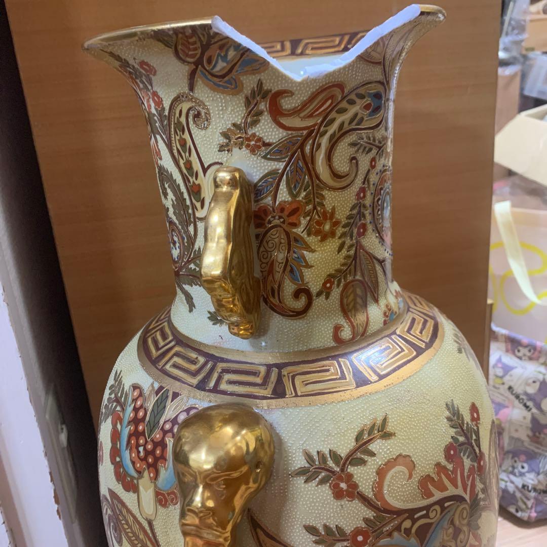 中国壺 飾り壺 中国製 チャイニーズ MADEINCHINA 大きい ゴールド