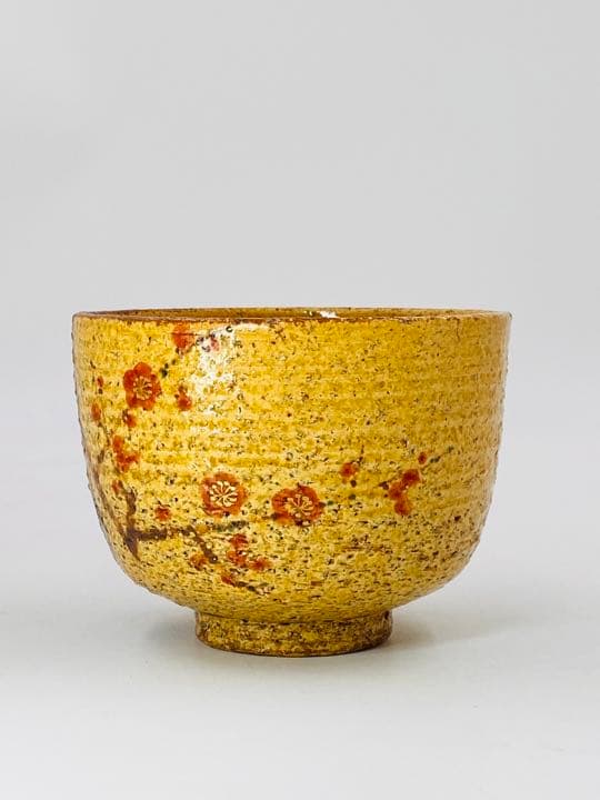 【南口閑粋】紅梅絵茶碗　杣山焼　桐共箱　底部在銘　美品