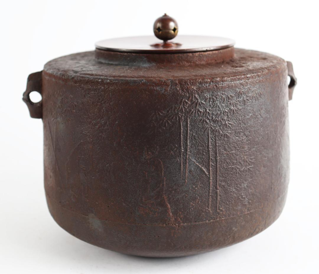 茶道具 人物風景図釜 置炉 電熱器 野々田 セット