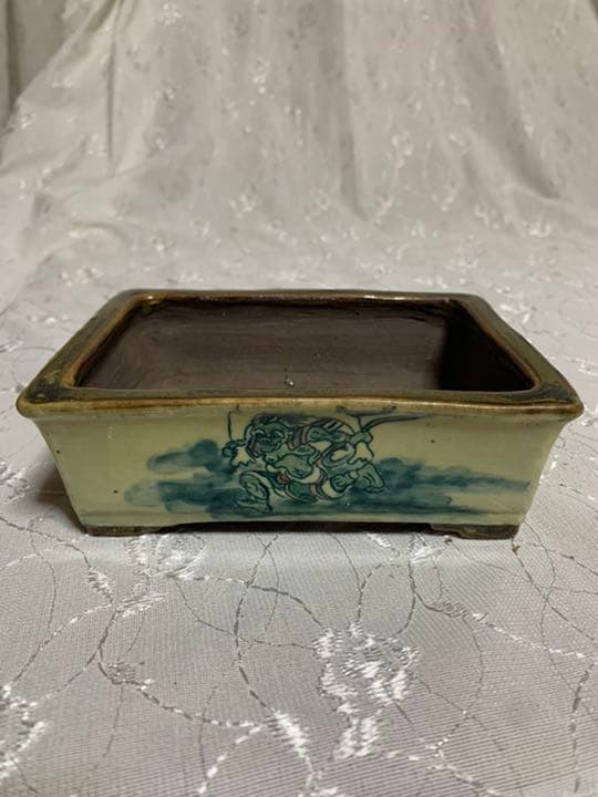 陶翠 風神雷神 長方 盆栽鉢