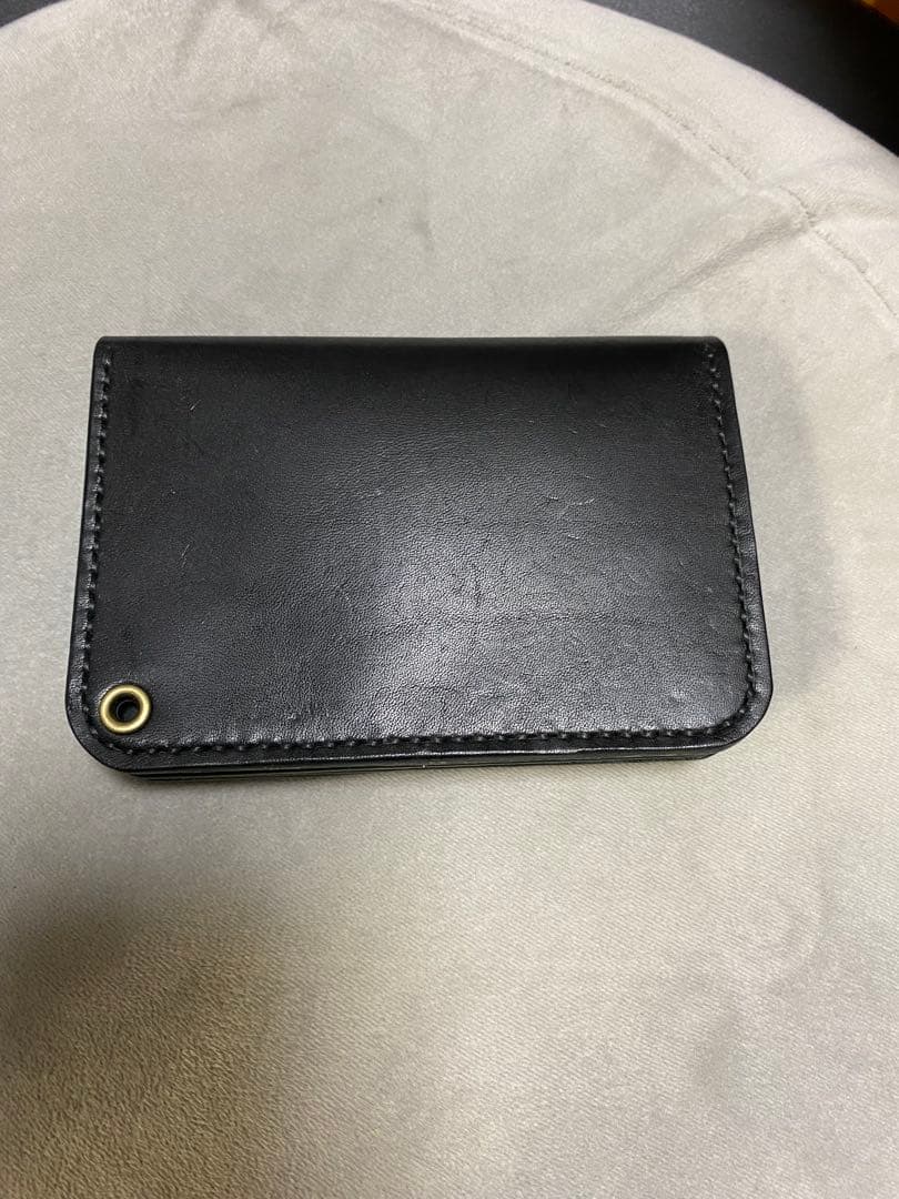 【姫路レザースムースレザー】ブラック　ミドルトラッカーウォレット　クロスコンチョ