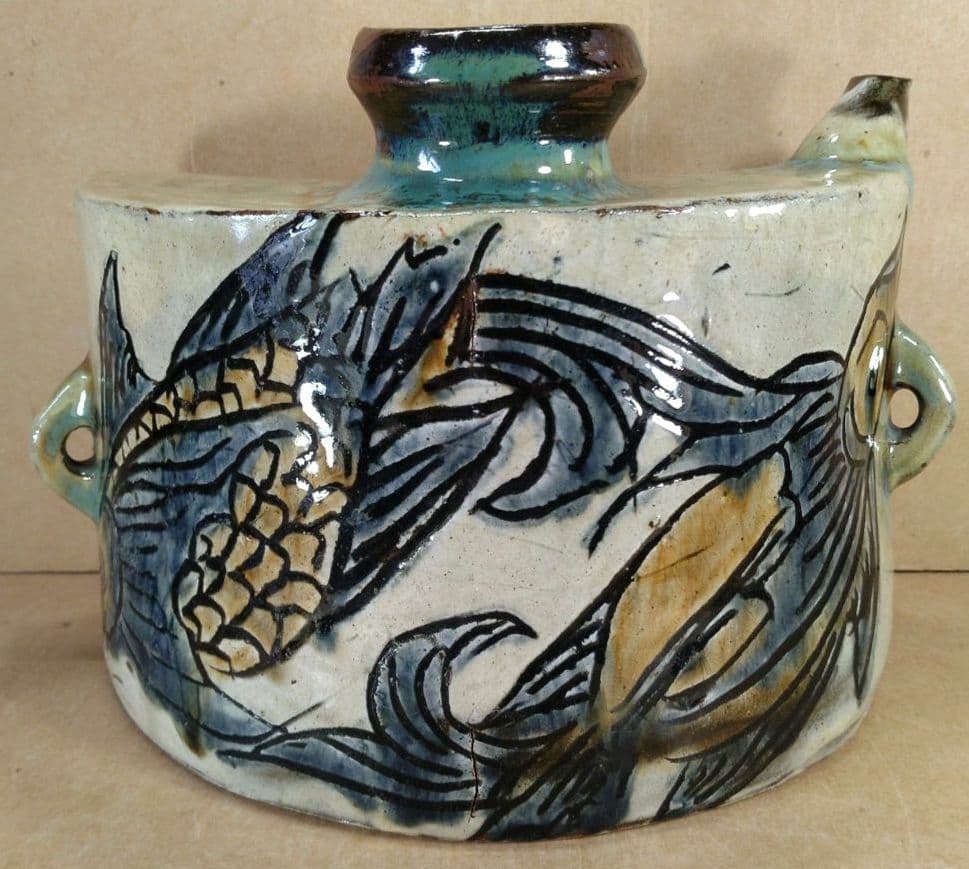 【本物保証】金城次郎 魚紋抱瓶 共箱 栞 美品 人間国宝 壺屋焼 壷屋焼