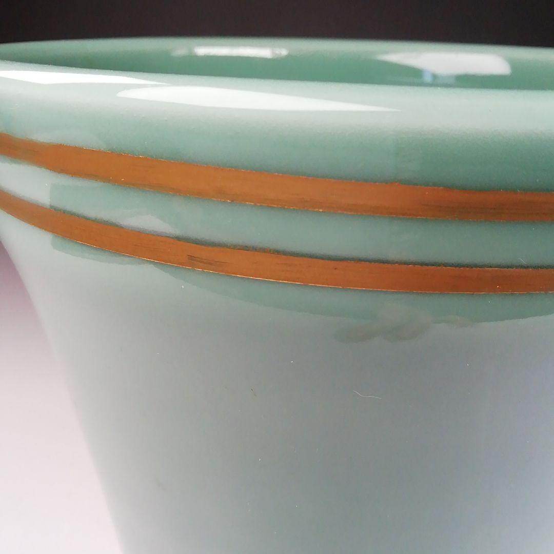 T844 水指 『末広 高麗青磁 一重口水指』『瑞豊 造』 共箱 茶道具