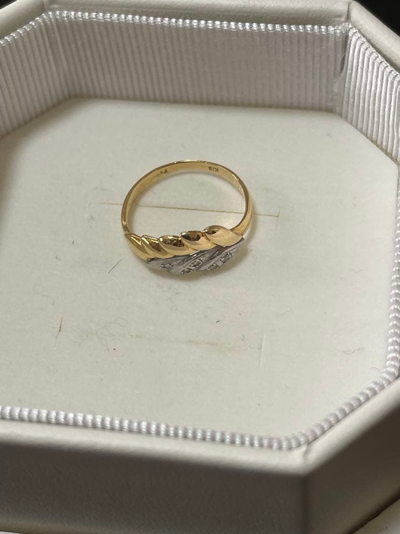 K18金 PT900コンビ　リーフデザインリング