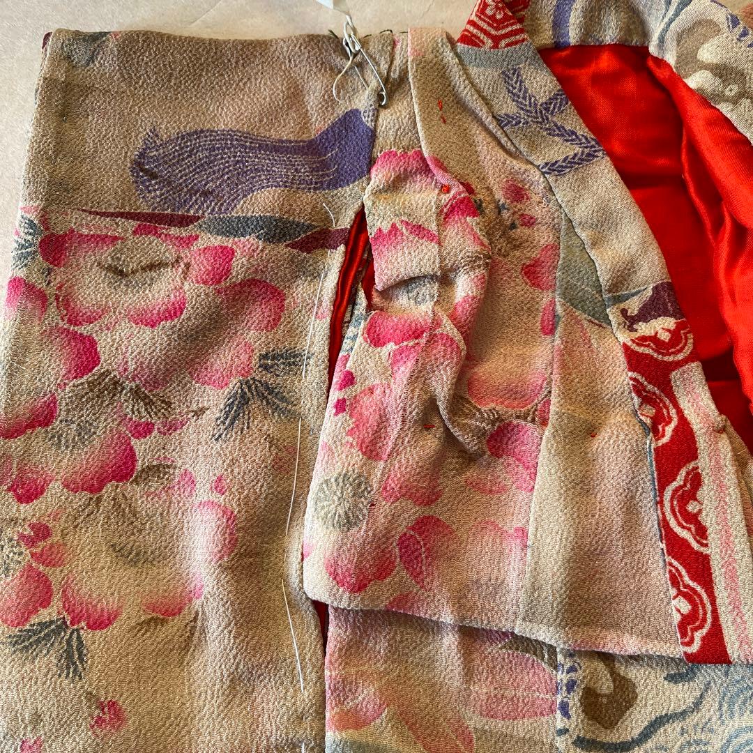 古布 江戸縮緬 桜 お月様 人形の着物 8号 121210