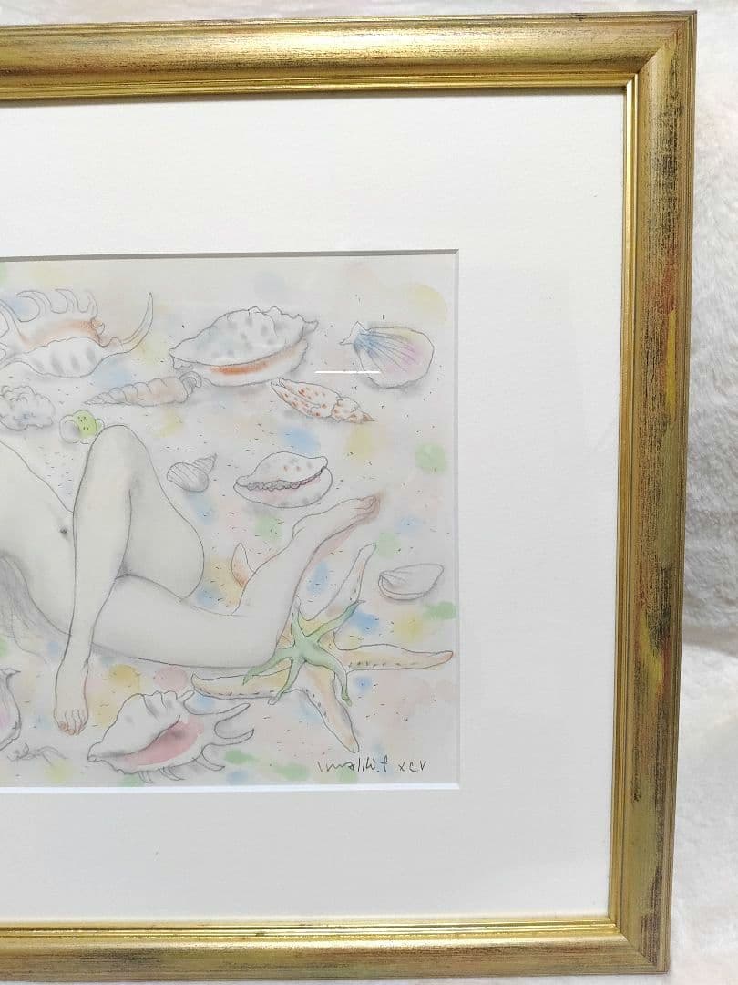 貝殻　水彩　5号大　作家 古沢岩美　パステル　裸婦　56×44