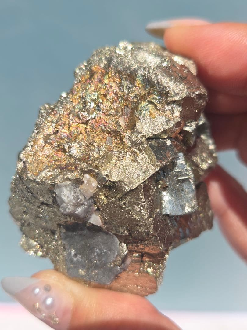 インドネシア産パイライト原石 コレクター向レインボーパイライト 水晶