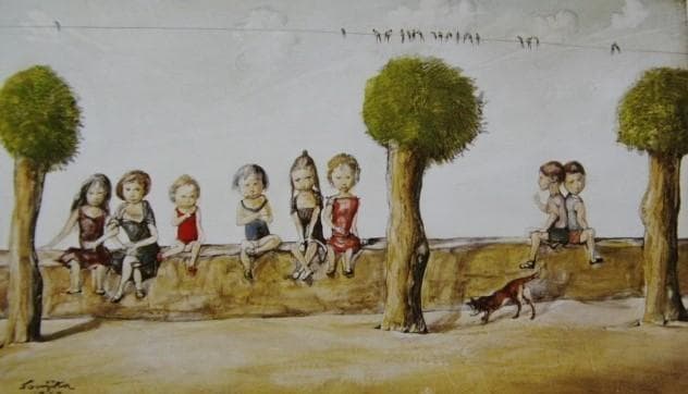 藤田嗣治、【Paysage , Meudon】、希少な額装用画集より、厳選