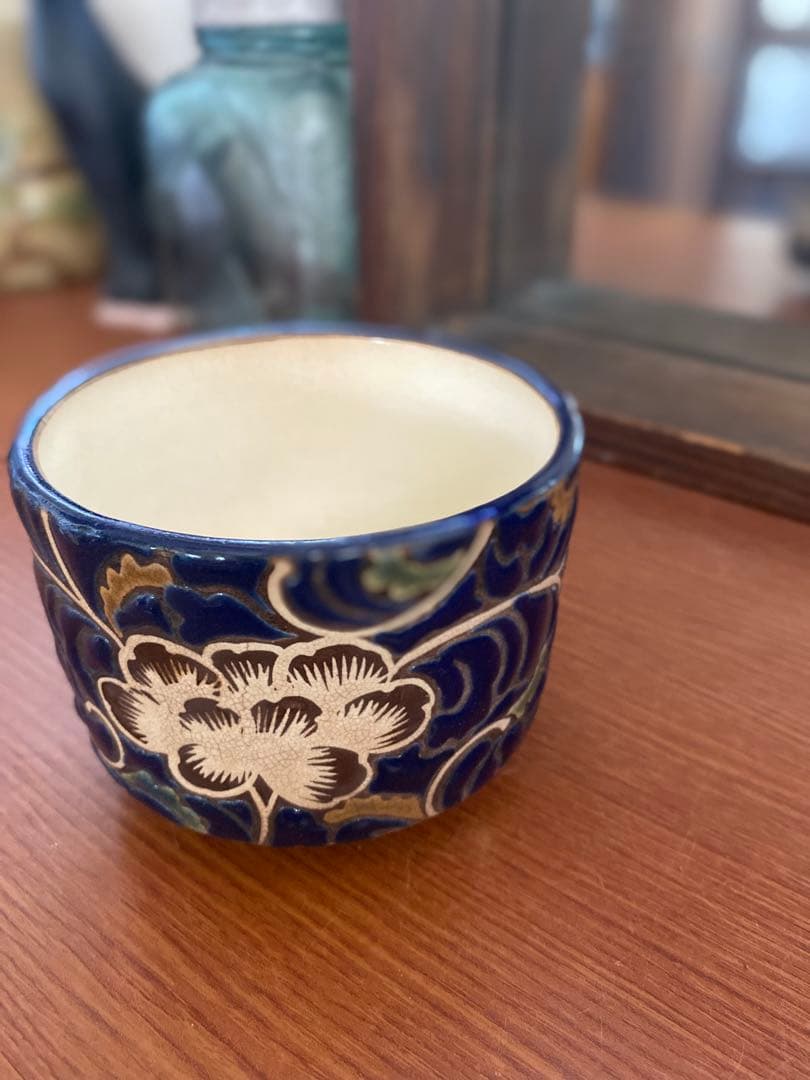 古清水　黒地　瑠璃　白緑黄釉茶碗 江戸初期　希少　骨董　レア