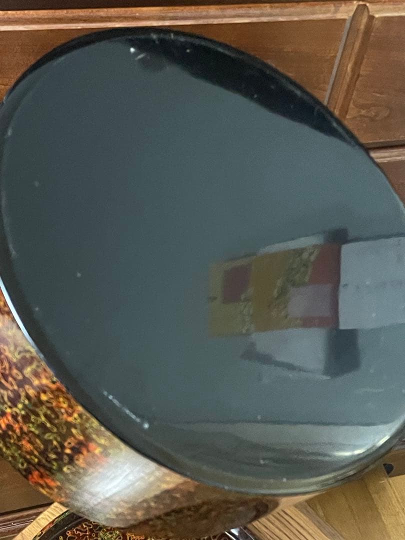 津軽塗り　お盆　漆器 円形ボックス 多色模様