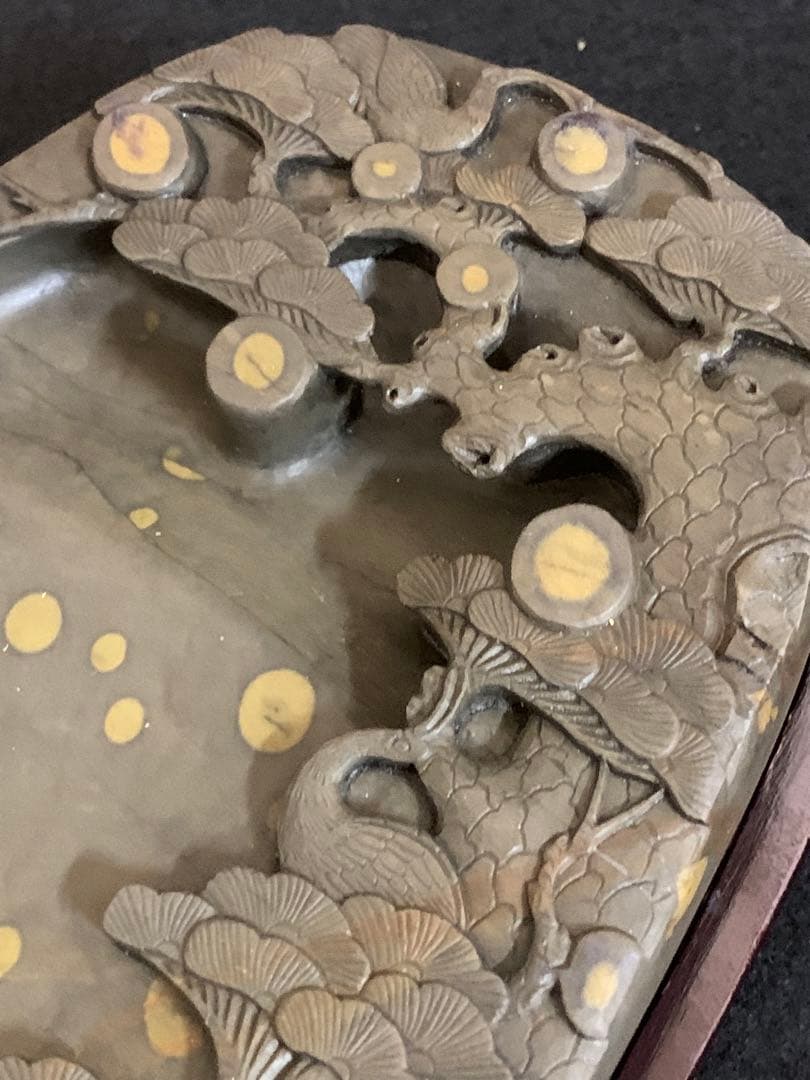 端渓名硯　中国硯　木箱入り　石目高級硯石　石筋模様　石眼多数　超希少品　蛍石