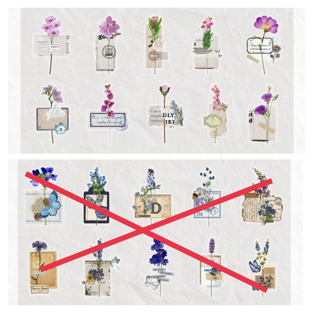 フレークシール まとめ売り 韓国 ステッカー コラージュ 花 蝶 レトロ