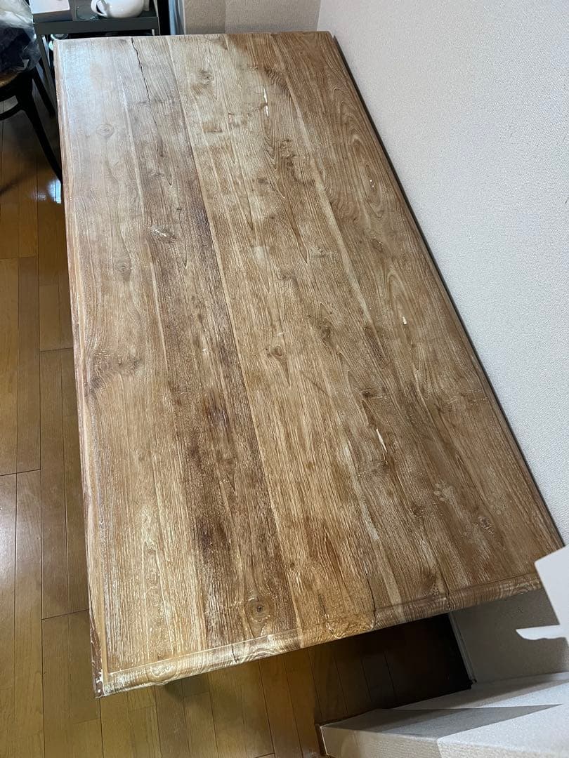 チーク ダイニングテーブル 180cm ナチュラルホワイト 無垢材