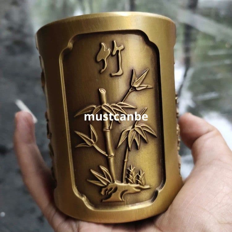 銅器 梅蘭竹菊筆箱 書道具 文房具 現代工芸品 美術品 置物