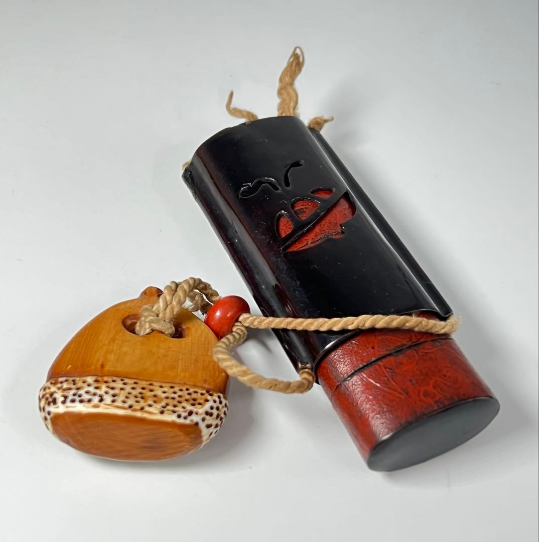 江戸時代　蒔絵印籠、根付　55g / M--22