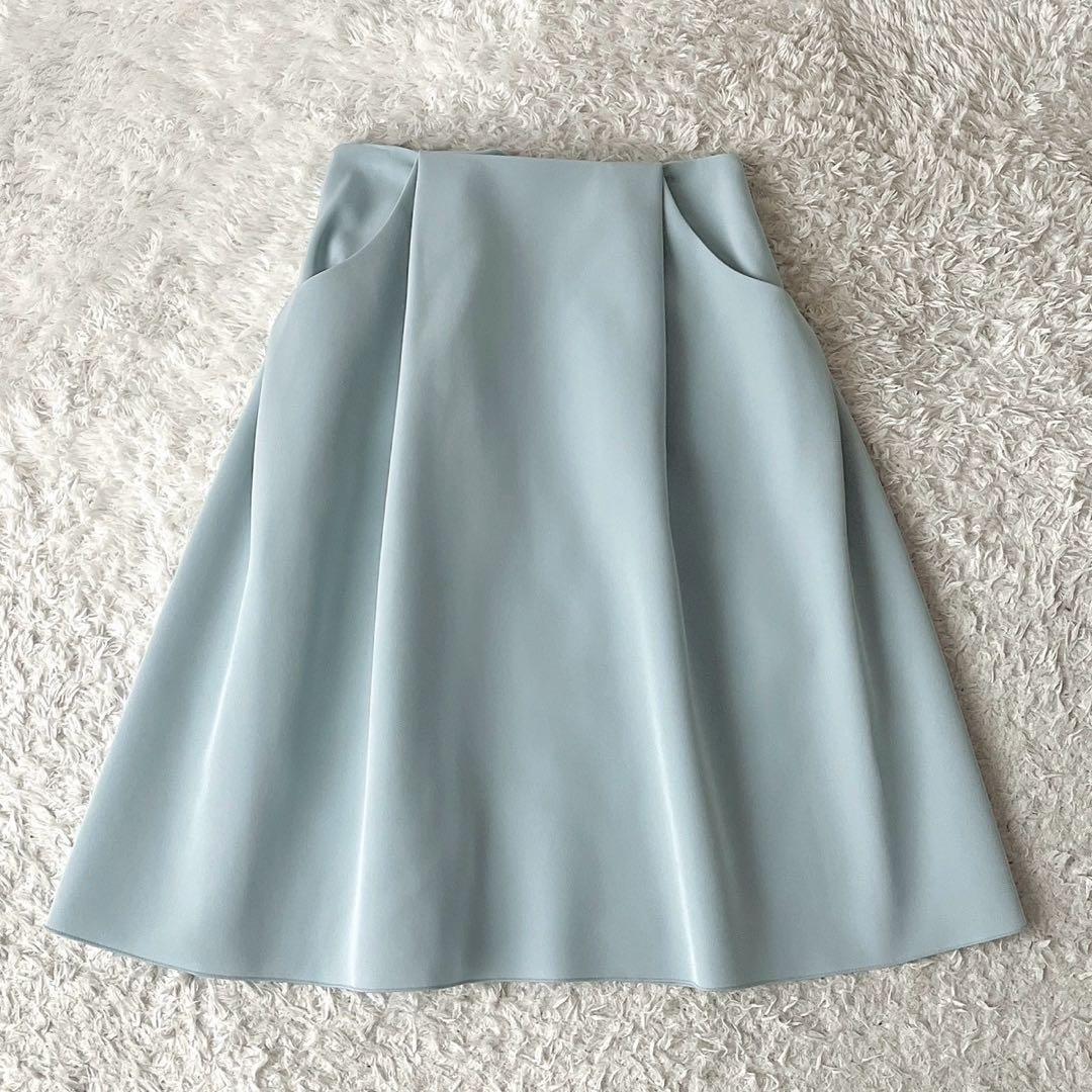【美品】フォクシー フレアスカート イリプスフレアー ライトブルーAライン膝丈