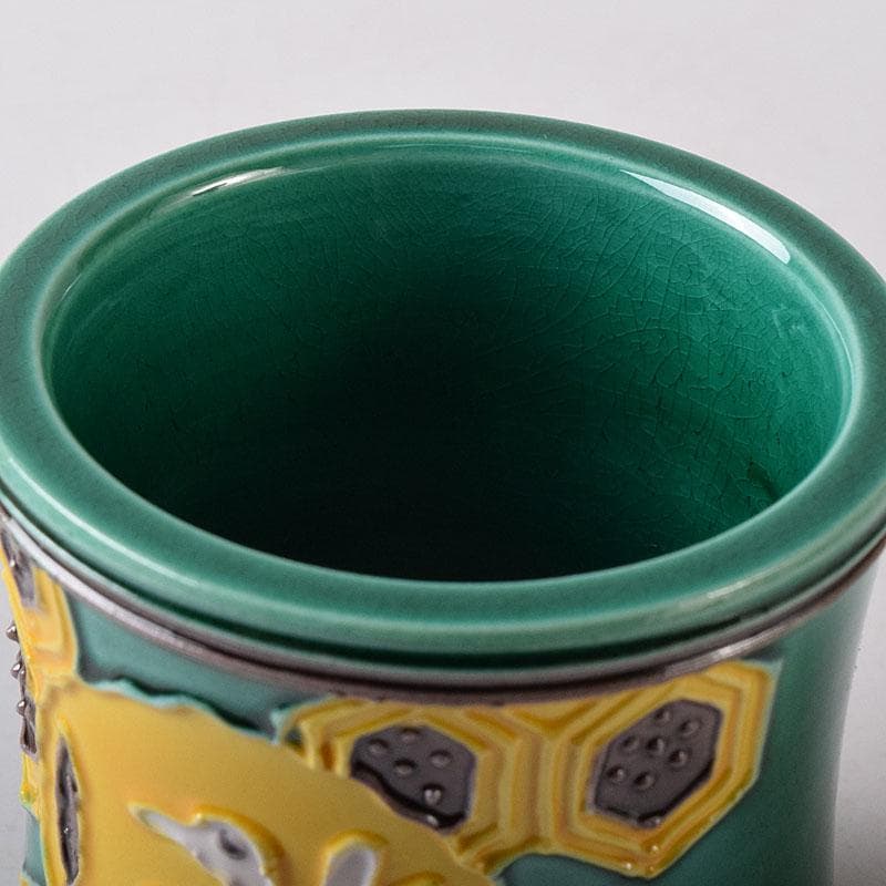 茶道具　谷口登志雄　菁嵐作　青交趾　鶴亀　蓋置　共布共箱　V　7866