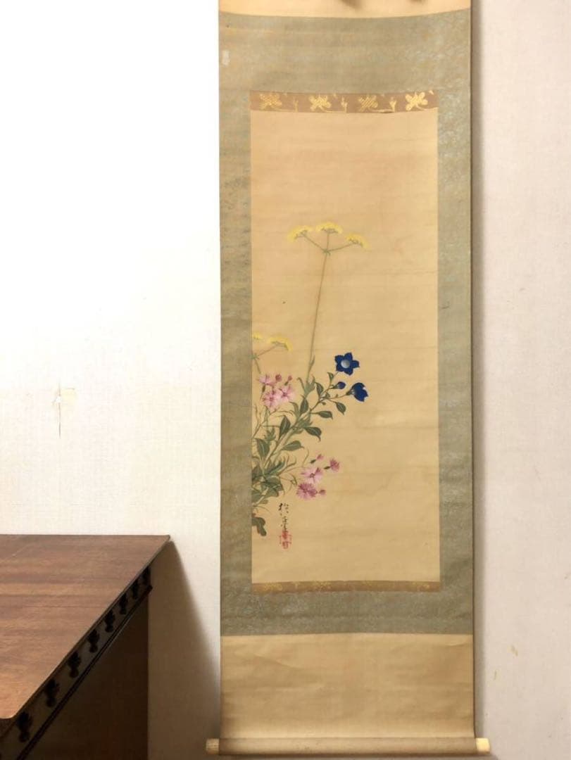 模写　酒井抱一 『秋草之図』 /掛軸 肉筆 時代箱　日本画