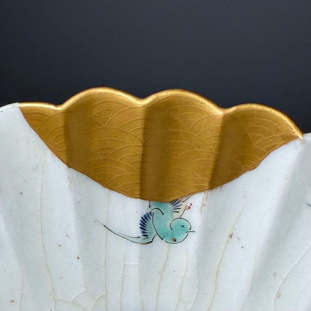 江戸時代　柿右衛門　錦　龍図花鳥絵菊花形皿　五点　博物館級　古美術　古伊万里