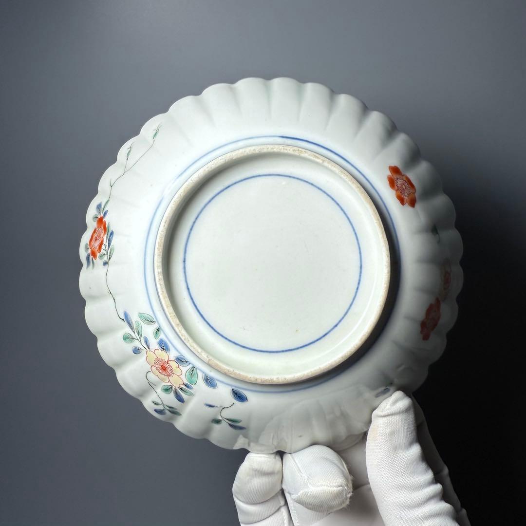 江戸時代　柿右衛門　錦　龍図花鳥絵菊花形皿　五点　博物館級　古美術　古伊万里