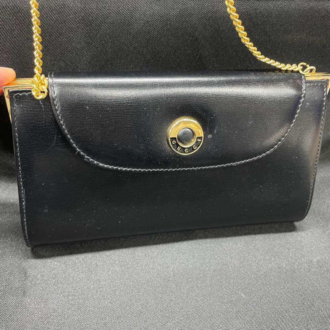 オールドグッチ　GUCCI ショルダーバッグ　サークルロゴ　ゴールド