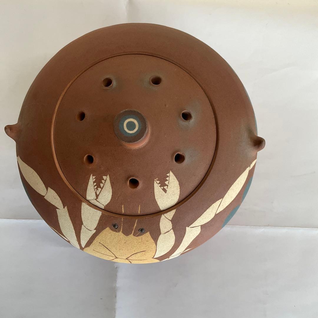 陶芸家 文化功労者、日本芸術院会員 今井政之作 象嵌彩窯変 蟹文香炉