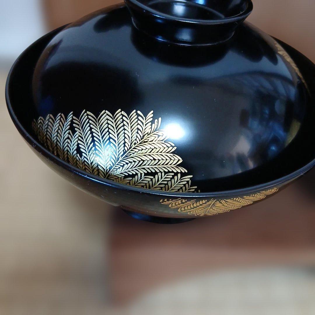 輪島塗　蓋付吸物椀 5客 金箔　蒔絵　沈金