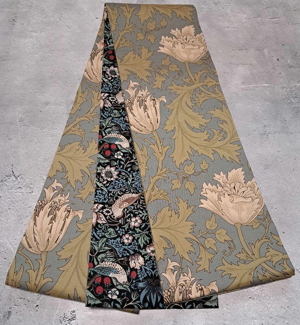 半幅帯 長尺 ウィリアムモリス いちご泥棒 エメラルド×アネモネ