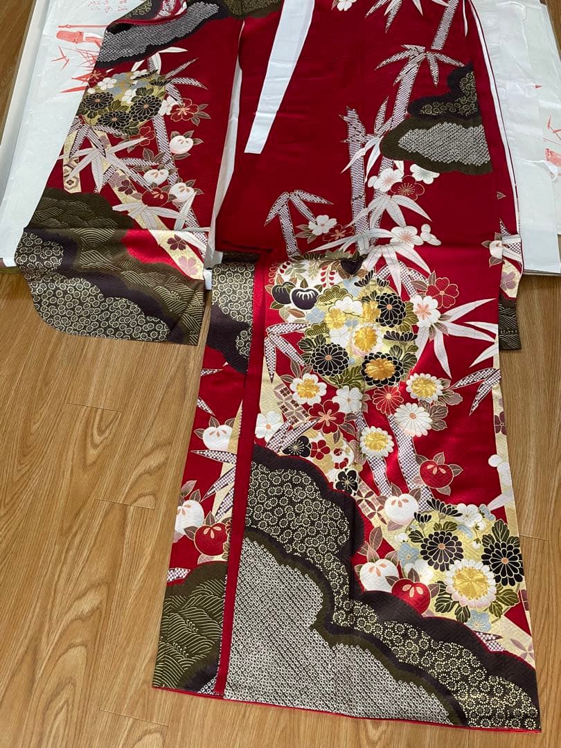 振袖 赤 成人式卒業式 着物帯2点セット